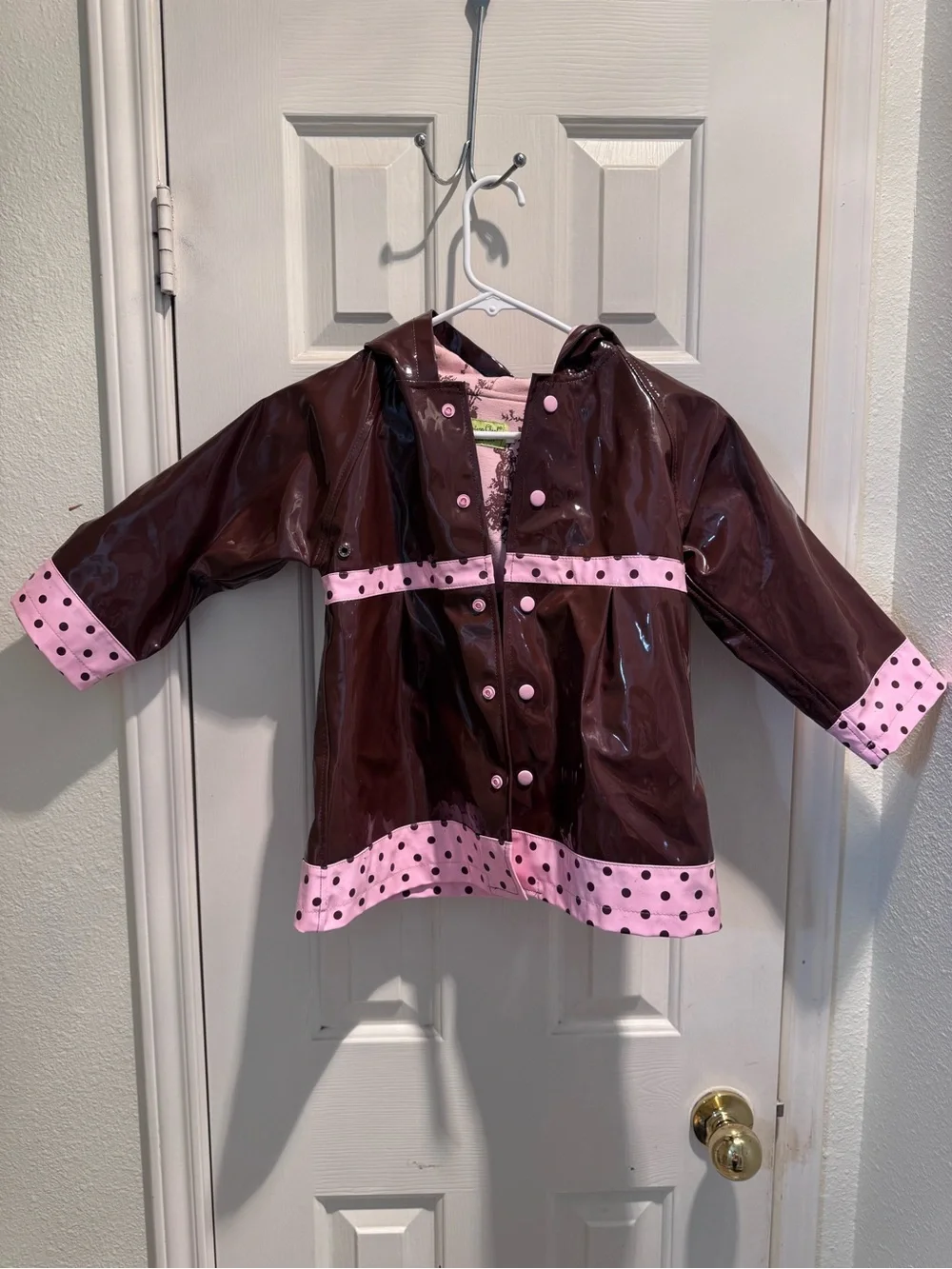 Western Chief Brown Raincoat with Pink Polka Dot Trim